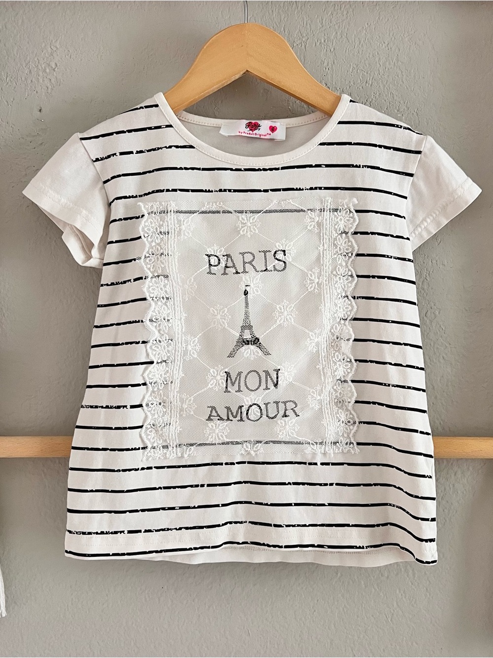 Paris Mon Amour Striped Lace Tee - size 6